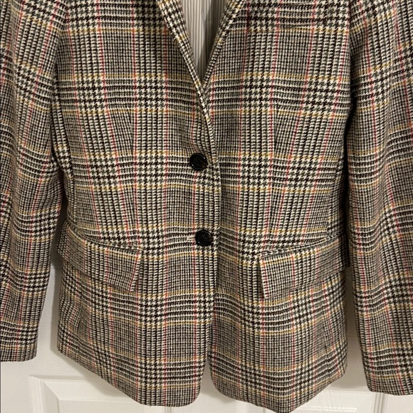 J.Crew Regent Blazer Jacket Plaid Houndstooth Wool Blue Stand Collar New Size 6 - Picture 4 of 12